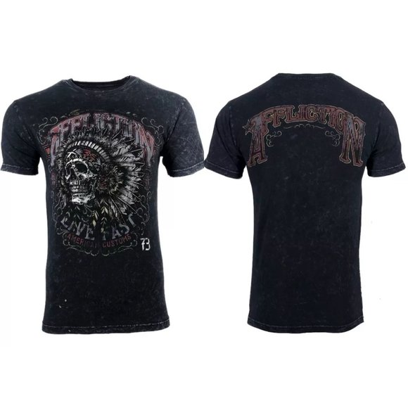 AFFLICTION Men's T-shirt AC IROQUOIS BLACK LAVA Bi - Picture 2 of 6